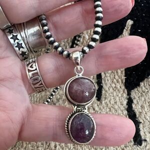 ❤️ Sugilite Turquoise 2 Stone Navajo Southwestern Pendant 10.8 Gm Unisex 1.71”L
